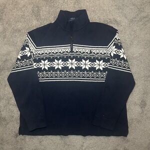 Polo Ralph Lauren Quarter-Zip Mens XL Snowflake Fair Pullover Sweater Navy
